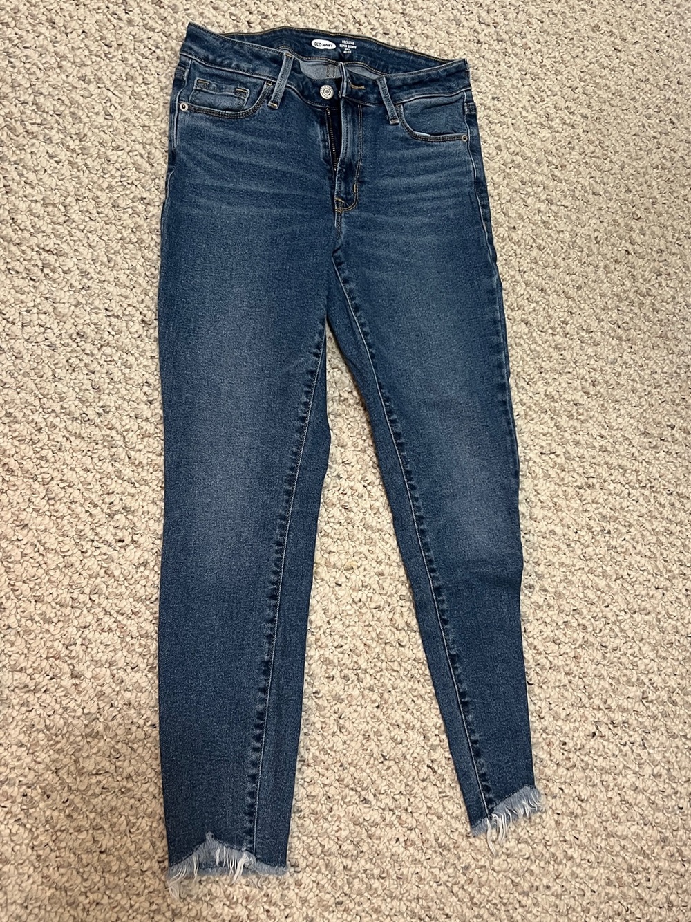Old Navy Dark Blue Ankle Crop Jeans with Frayed Hem